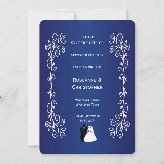 Hochzeit rettet das Datum der Royal Blue Bride Gro Save The Date (Rückseite)