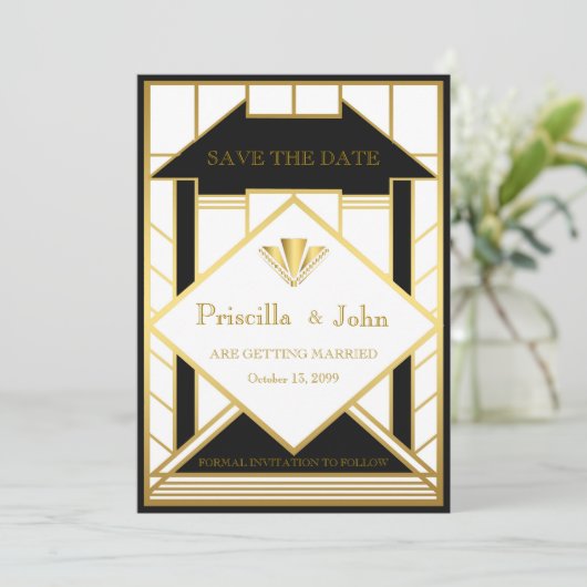 Hochzeit rettet das Datum, Großer Gatsby, Goldmeda Einladung (Stehend Vorderseite)