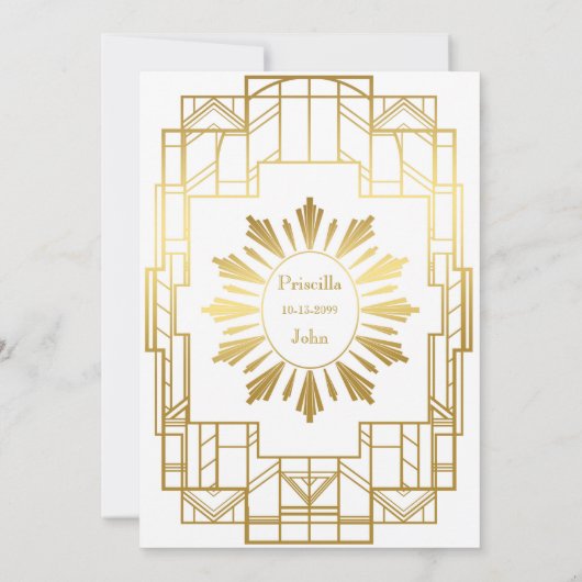 Hochzeit rettet das Datum, Großer Gatsby, Goldmeda Einladung (Rückseite)