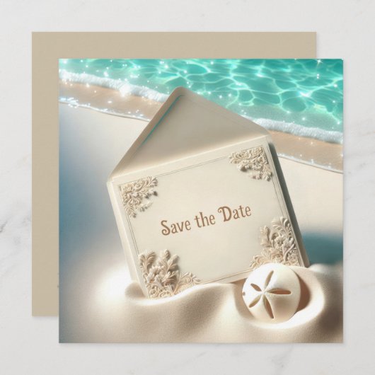 Hochzeit rettet das Datum in Beach Sand Save The Date (Vorne/Hinten)