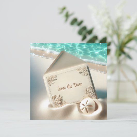 Hochzeit rettet das Datum in Beach Sand Save The Date (Stehend Vorderseite)