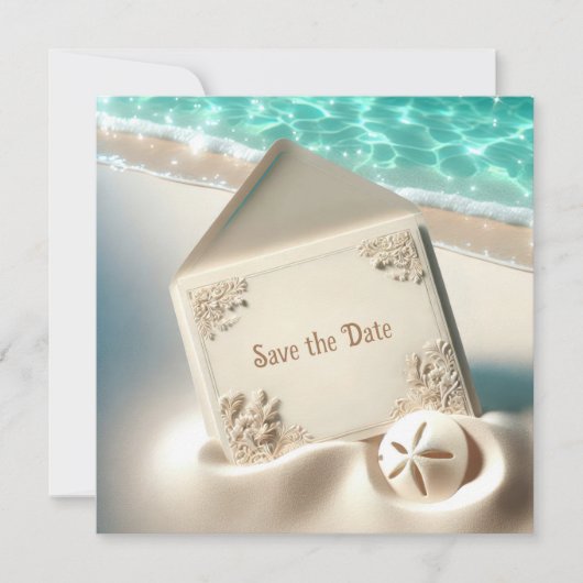 Hochzeit rettet das Datum in Beach Sand Save The Date (Vorderseite)