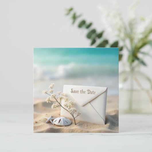 Hochzeit rettet das Datum in Beach Sand Save The Date (Stehend Vorderseite)