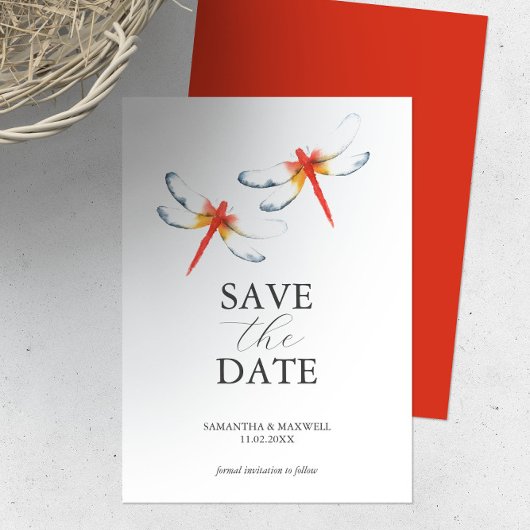 Hochzeit rettet das Datum Roter Dragonfly Save The Date