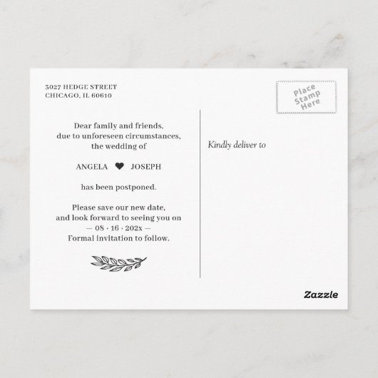 Hochzeit Rettete das neue Datum Rustikale Twinkle Postkarte (Rückseite)