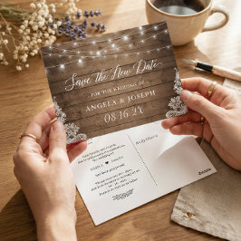 Hochzeit Rettete das neue Datum Rustikale Twinkle  Postkarte