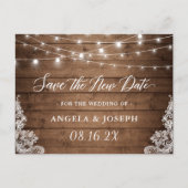 Hochzeit Rettete das neue Datum Rustikale Twinkle Postkarte (Vorderseite)