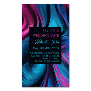 Hochzeit Rettete unser Date - Modern Blue and Pink Magnetische Visitenkarte