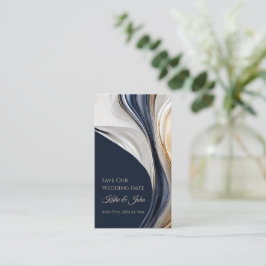 Hochzeit Rettete unser Date- Modern Blue White und Visitenkarte