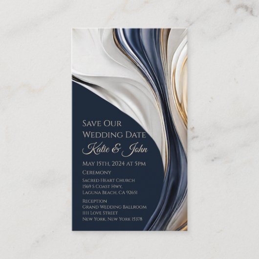 Hochzeit Rettete unser Date- Modern Blue White und Visitenkarte (Vorderseite)