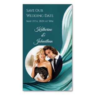 Hochzeit Rettete unser Date - Modern Emerald Green Magnetische Visitenkarte