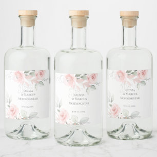 Hochzeit   Romantische rosa Vintage Rose Alkoholflaschenetikett
