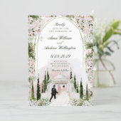 Hochzeit Romantischer Wasserfarben-Blumenbogen Einladung (Stehend Vorderseite)