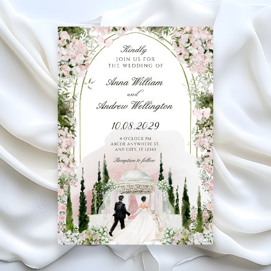 Hochzeit Romantischer Wasserfarben-Blumenbogen Einladung