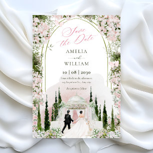 Hochzeit Romantischer Wasserfarben-Blumenbogen Save The Date