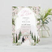 Hochzeit Romantischer Wasserfarben-Blumenbogen Save The Date (Stehend Vorderseite)