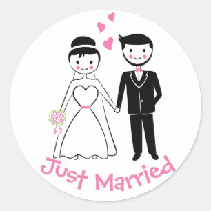 Hochzeit Rosa Braut & Bräutigam Cartoon Frisch Ve Runder Aufkleber