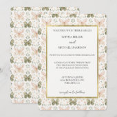 Hochzeit rosa grüne Schmetterlinge Einladung (Vorne/Hinten)