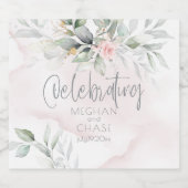 Hochzeit | Rosa Rosen, blass grün Alkoholflaschenetikett (Einzelnes Label)