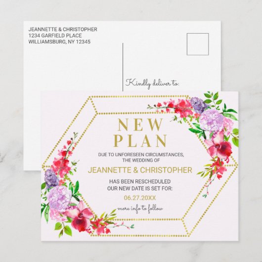 Hochzeit | Rosa Save the Date Ankündigungspostkarte (Vorne/Hinten)