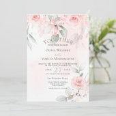 Hochzeit | Rosa Wasserfarben Rose Einladung (Stehend Vorderseite)