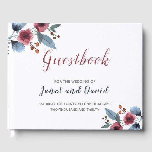 Hochzeit, Rose, Gelb und Blau Gästebuch (Vorderseite)