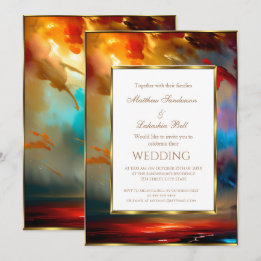 Hochzeit rot blau türkis gold Modern Elegant  Einladung