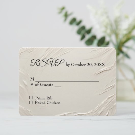 Hochzeit RSVP Abstrakte Elfenbeintextur (Stehend Vorderseite)