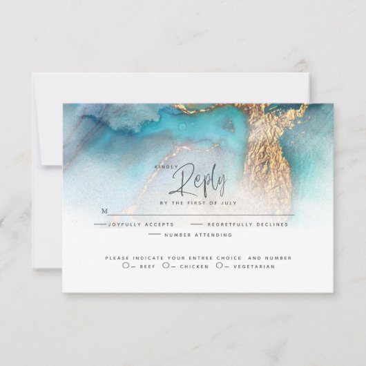 Hochzeit RSVP | Aquamarine und Abstrakte Tinte aus (Vorderseite)