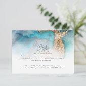 Hochzeit RSVP | Aquamarine und Abstrakte Tinte aus (Stehend Vorderseite)