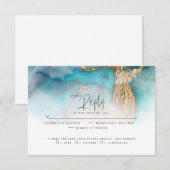 Hochzeit RSVP | Aquamarine und Abstrakte Tinte aus (Vorne/Hinten)