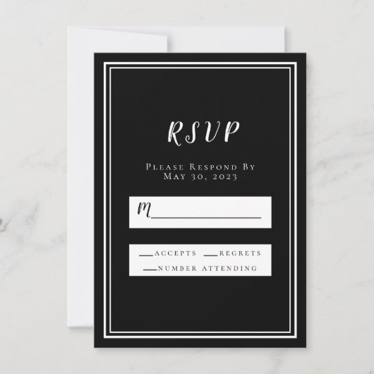 Hochzeit RSVP Black Simple Chic Minimalistisch Mod (Vorderseite)