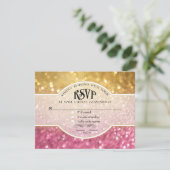 Hochzeit RSVP Bokeh Film Ticket Style Gold Pink (Stehend Vorderseite)