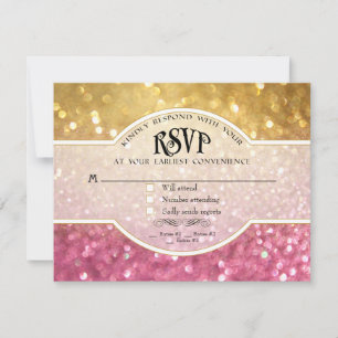 Hochzeit RSVP Bokeh Film Ticket Style Gold Pink Karte