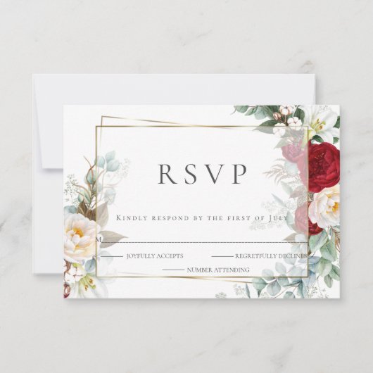 Hochzeit RSVP | Burgund und Elfenbein (Vorderseite)
