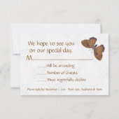 Hochzeit RSVP Butterfly Brocade braun Karte (Rückseite)