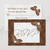 Hochzeit RSVP Butterfly Brocade braun Karte (Vorne/Hinten)