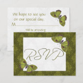 Hochzeit RSVP Butterfly Brocade grün Karte (Vorne/Hinten)