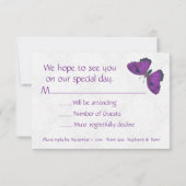 Hochzeit RSVP Butterfly Brocade Lila Karte (Rückseite)