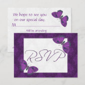 Hochzeit RSVP Butterfly Brocade Lila Karte (Vorne/Hinten)