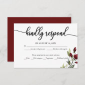 Hochzeit RSVP Card Burgundy Floral (Vorne/Hinten)
