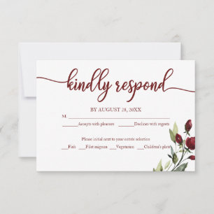 Hochzeit RSVP Card Burgundy Floral Rustic Wood Karte
