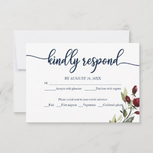 Hochzeit RSVP Card Burgundy Navy Blue Floral Karte