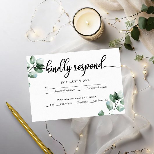 Hochzeit RSVP Card Grünkalligrafie Karte