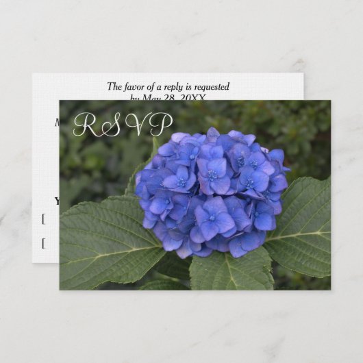 Hochzeit RSVP Cards Blue Hydrangea Floral (Vorne/Hinten)