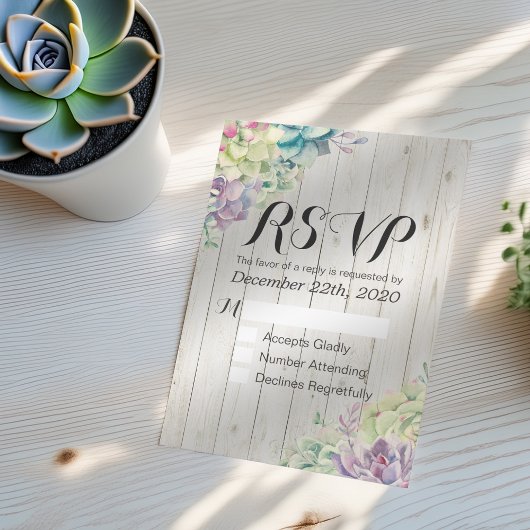 Hochzeit RSVP Chic Watercolor Sukkulent rustikales