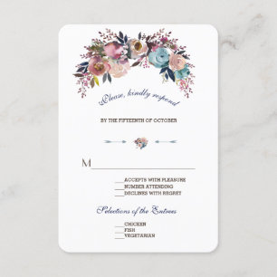 Hochzeit RSVP Dusty Blue Misty Rose Bouquet Karte