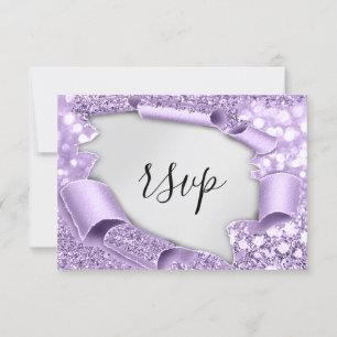 Hochzeit RSVP Glitter Brautkleid Lila Silber Elega Karte