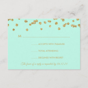 Hochzeit RSVP Gold Imitats Glitzer Confetti Mint G Karte