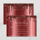 Hochzeit RSVP Gold Tropfen Burgundy Brautparty Karte (Vorne/Hinten)